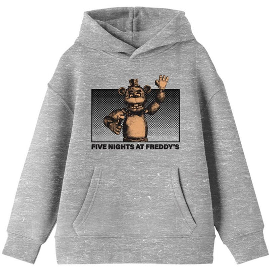 Five Nights At Freddy's Freddy Waving Half Tone Style Youth Boys Athletic Gray Hoodie