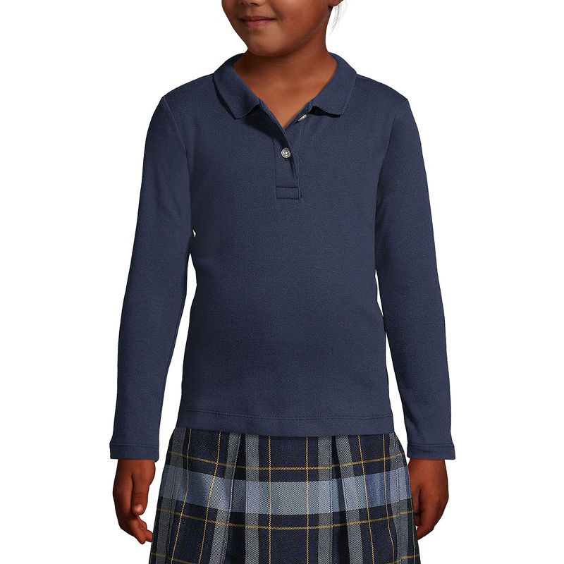 Lands' End School Uniform Kids Long Sleeve Feminine Fit Interlock Polo Shirt