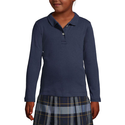 Lands' End School Uniform Kids Long Sleeve Feminine Fit Interlock Polo Shirt