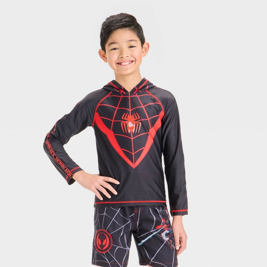 Boys' Miles Morales Hooded Rash Guard - Black