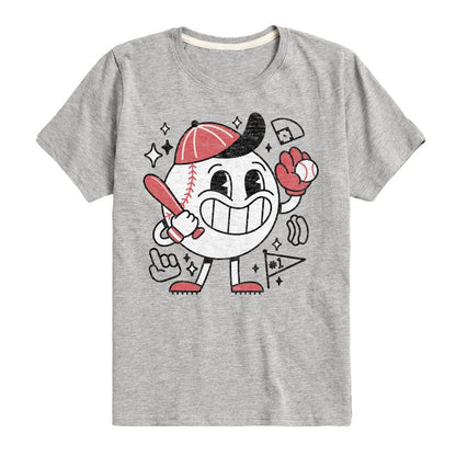 تي شيرت جرافيكي بأكمام قصيرة بتصميم تميمة بيسبول مبتسمة بتصميم كلاسيكي للأولاد - رسالة فورية