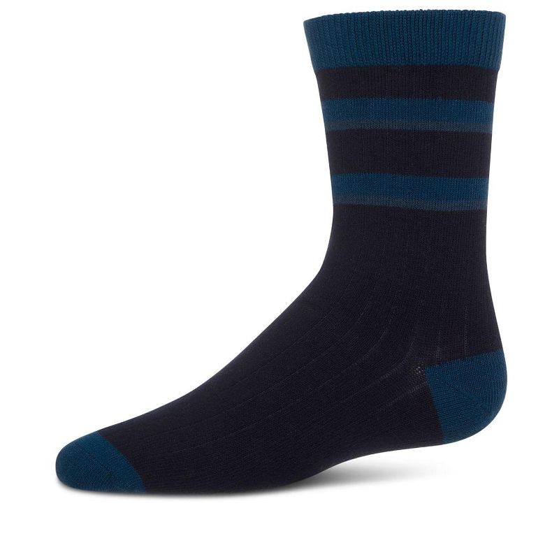 Memoi Boys Tonal Stripe Cotton Rich Crew Sock