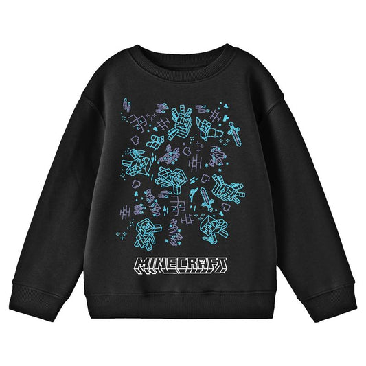 Minecraft Game Doodles Youth Black Crew Neck Sweatshirt