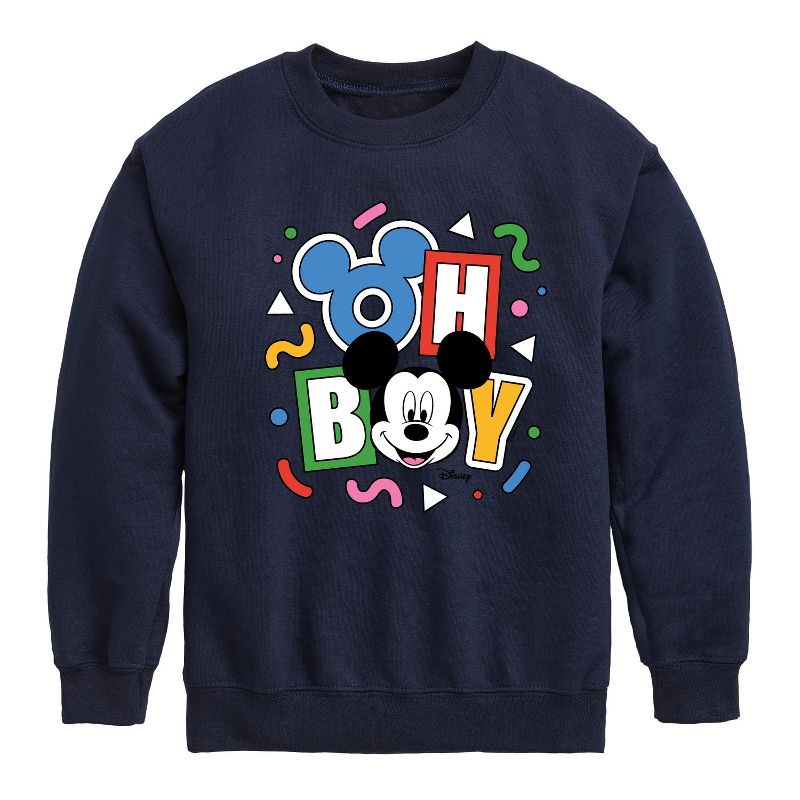 Boys' - Disney - Mickey Oh Boy 90s Graphic Long Sleeve Fleece Sweatshirt
