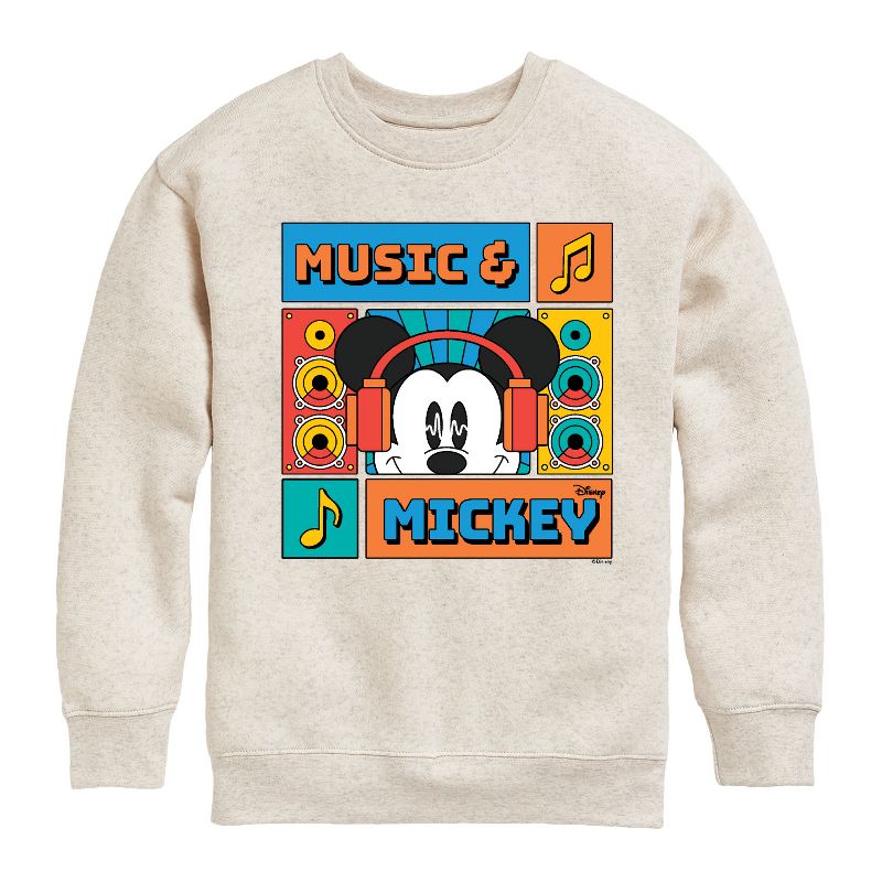 Boys' - Disney - Music And Mickey Graphic Long Sleeve Fleece Sweatshirt