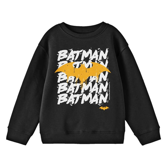 Batman Repeat Text With Logo Crew Neck Long Sleeve Youth Black Sweatshirt