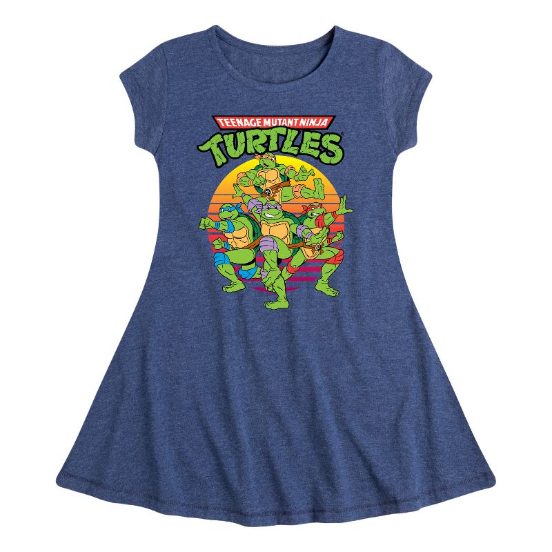 Girls' - Teenage Mutant Ninja Turtles - Retro Sunset Fit & Flair Cap Sleeve Dress