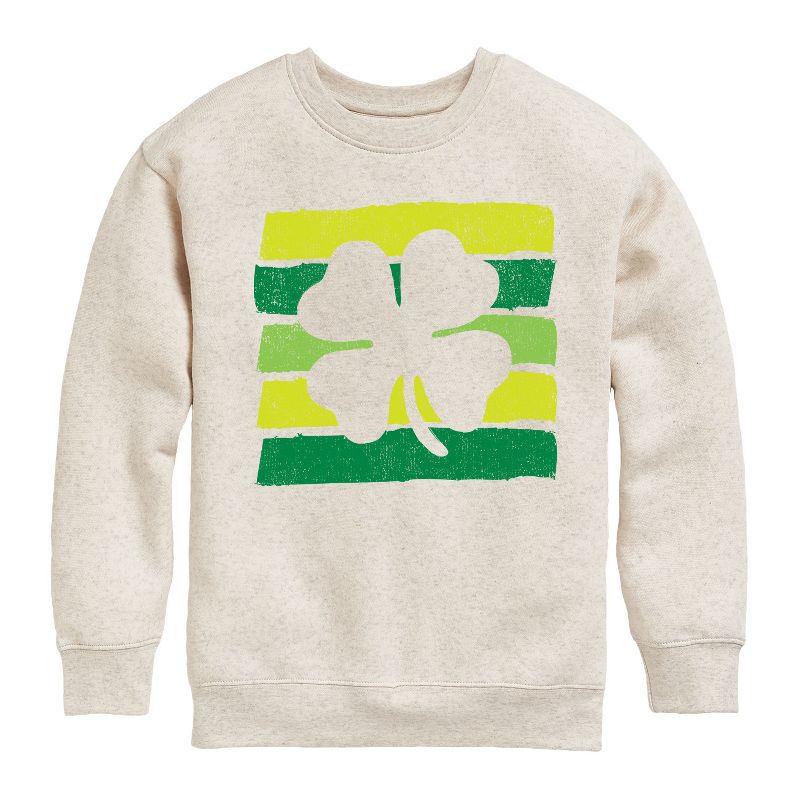 Boys' - Instant Message - St. Patrick's Day Outlined Shamrock Graphic Long Sleeve Fleece Sweatshirt