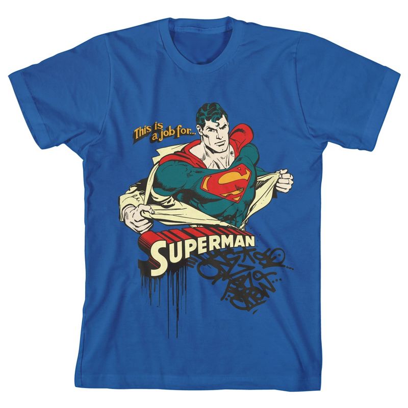 Superman Vintage Graffiti Artwork Youth Boy's Royal Blue T-Shirt