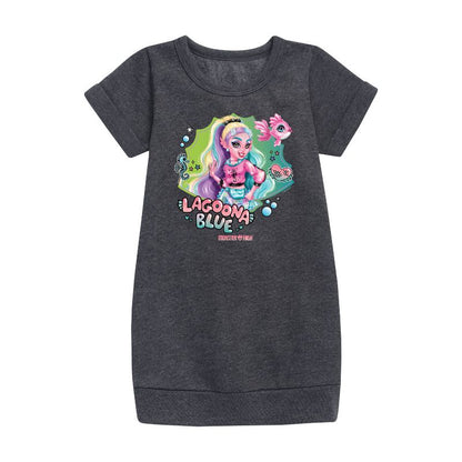 Girls' - Mattel - Under The Water Lagoona Blue Graphic Short Sleeve Fleece Dress