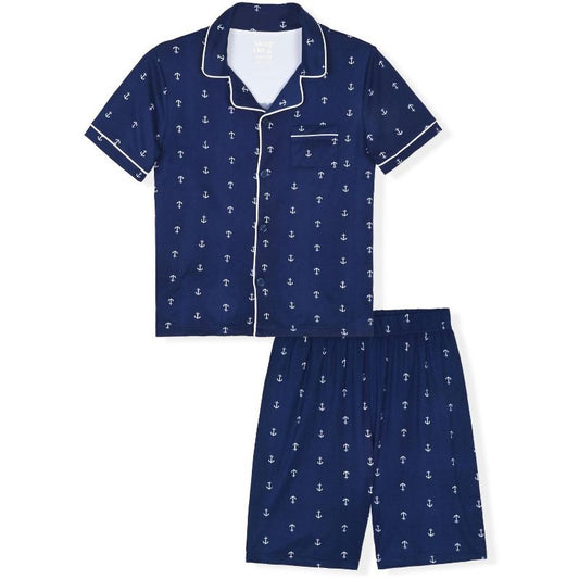 Sleep On It Boys 2-Piece Milky Jersey Short-Sleeve Button Down Coat Pajama Set - Toddler Pajamas to Boys Pajama Sets