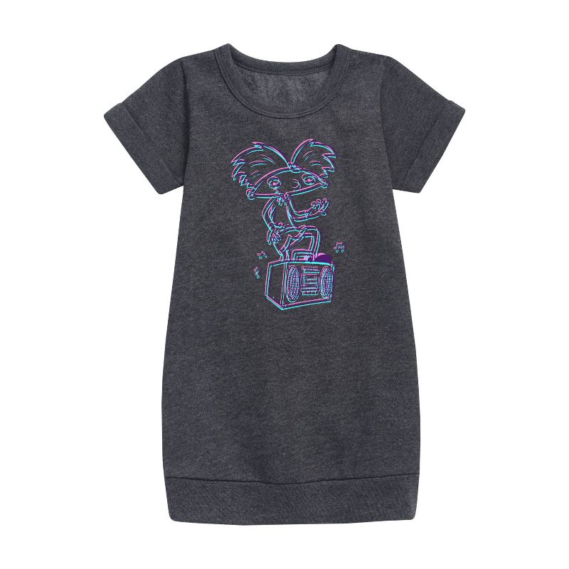 فستان بناتي - هيا أرنولد! - فستان صوف بأكمام قصيرة برسومات أرنولد ثلاثية الأبعاد