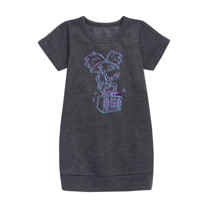 فستان بناتي - هيا أرنولد! - فستان صوف بأكمام قصيرة برسومات أرنولد ثلاثية الأبعاد