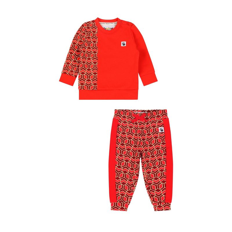 Mixed Up Clothing Baby Crewneck Sweatshirt and Jogger Pant Set - Red Multicolor