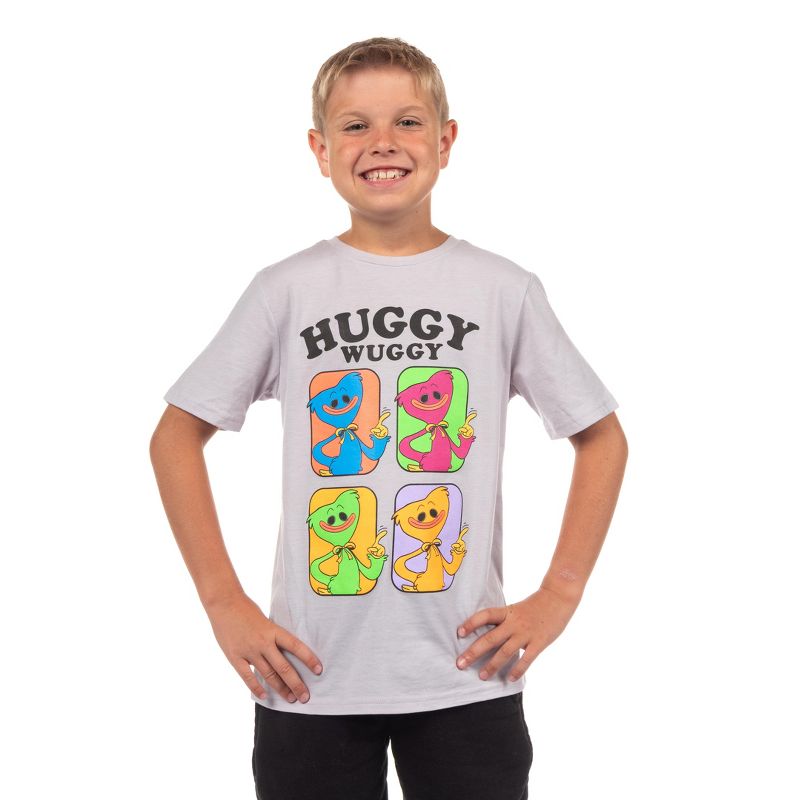 Seven Times Six Poppy Playtime Shirt Boy's Huggy Wuggy Short Sleeve Graphic Tee Grey