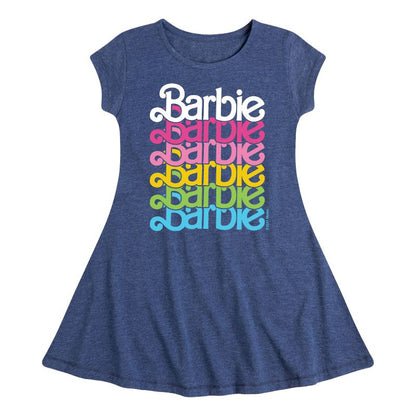 Girls' - Barbie - Stacked Rainbow Logo Fit & Flair Cap Sleeve Dress