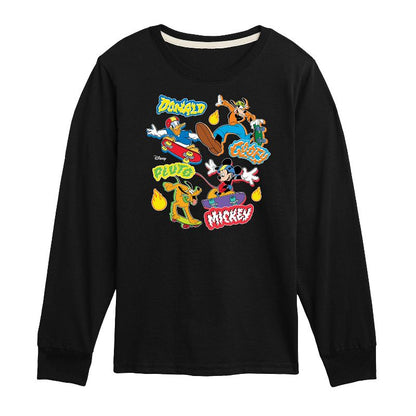 Boys' - Disney - Mickey Goofy Pluto Donald Skate Crew Long Sleeve Graphic T-Shirt