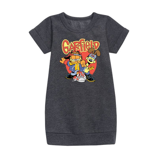 Girls' - Garfield - Garf And Odie Logo Graphic Short Sleeve Fleece Dress