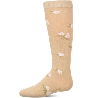 Memoi Girls Opaque Stretch Cotton "Blissful Bloom" Knee High Sock