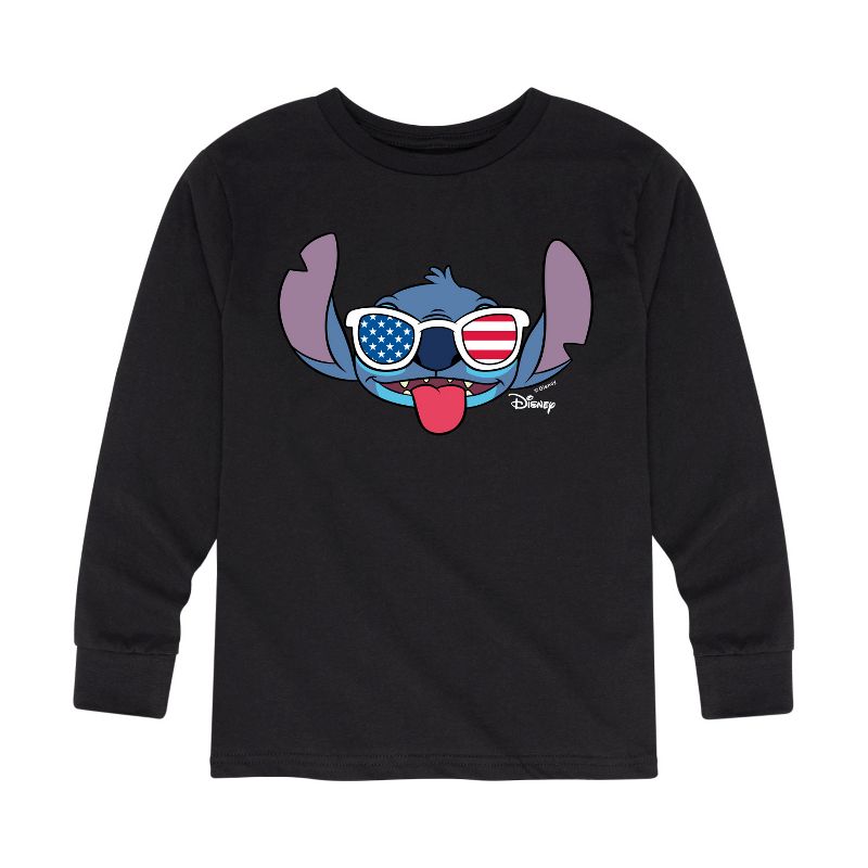 Boys' - Lilo and Stitch - Stitch Flag Glasses Long Sleeve Graphic T-Shirt