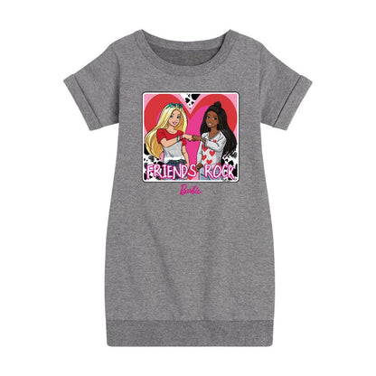 فستان باربي فريندز روك الجرافيكي بأكمام قصيرة من الصوف للبنات