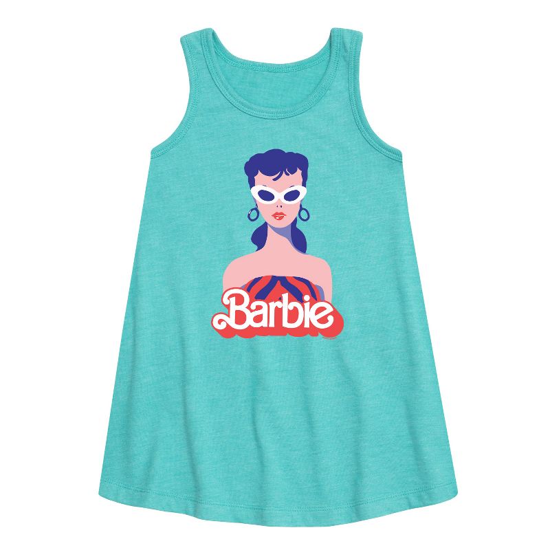 فستان باربي بتصميم ملابس السباحة الكلاسيكي بدون أكمام بتصميم جرافيكي للبنات