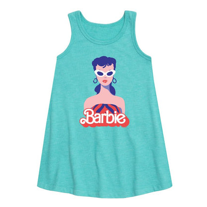 فستان باربي بتصميم ملابس السباحة الكلاسيكي بدون أكمام بتصميم جرافيكي للبنات