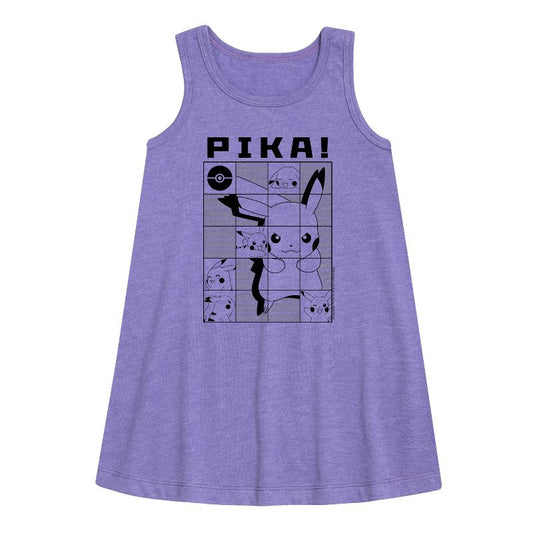 فستان بناتي - بوكيمون - بيكا بيكاتشو شبكي بدون أكمام برسومات هندسية