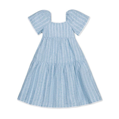 Hope & Henry Girls' Flounce Sleeve Tiered Linen Dress, Kids