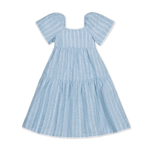 Hope & Henry Girls' Flounce Sleeve Tiered Linen Dress, Kids