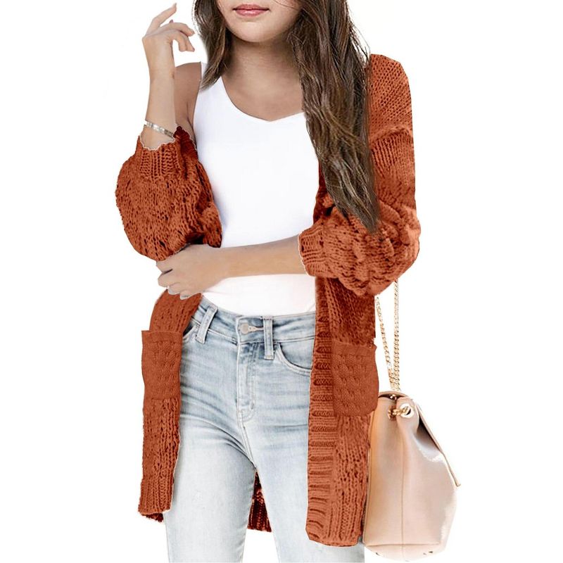 Girls Sweater Cardigan Open Front Longline Sweater Cable Knit Sweater Long Sleeve Color Block Sweater