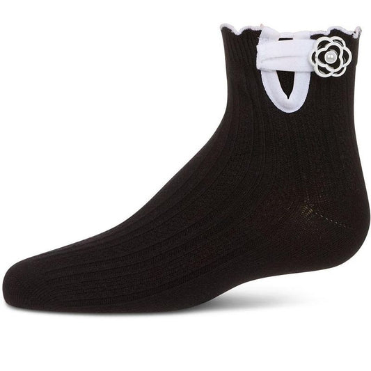 Memoi Girls' Floral Button Anklet Socks
