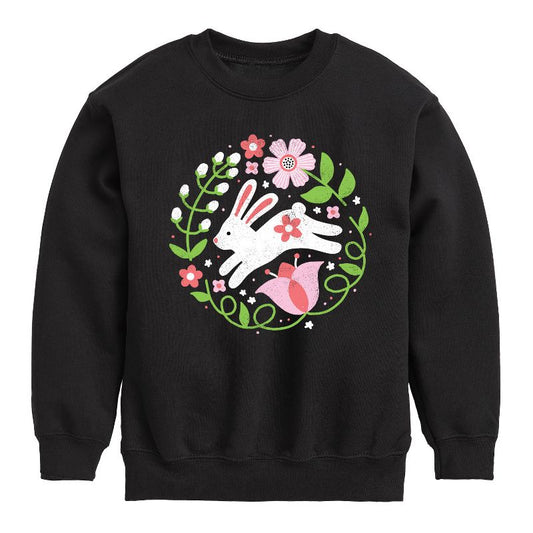 Boys' - Instant Message - Scandinavian Bunny With Flowers Graphic Long Sleeve Fleece Sweatshirt