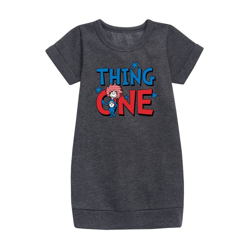 Girls' - Dr. Seuss - American Thing One Graphic Short Sleeve Fleece Dress