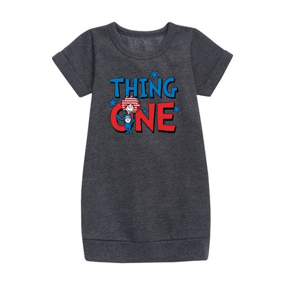 Girls' - Dr. Seuss - American Thing One Graphic Short Sleeve Fleece Dress