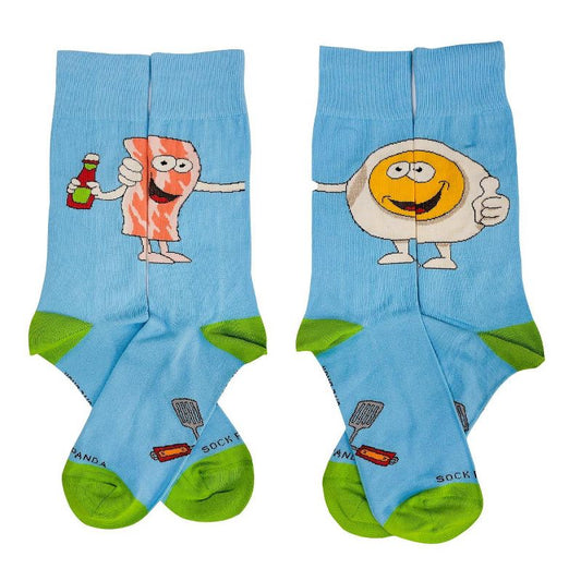 Bacon and Eggs - The Ultimate Partnership Sock (Left / Right) (Men and Tween Sizes/Large or Small) from the Sock Panda
