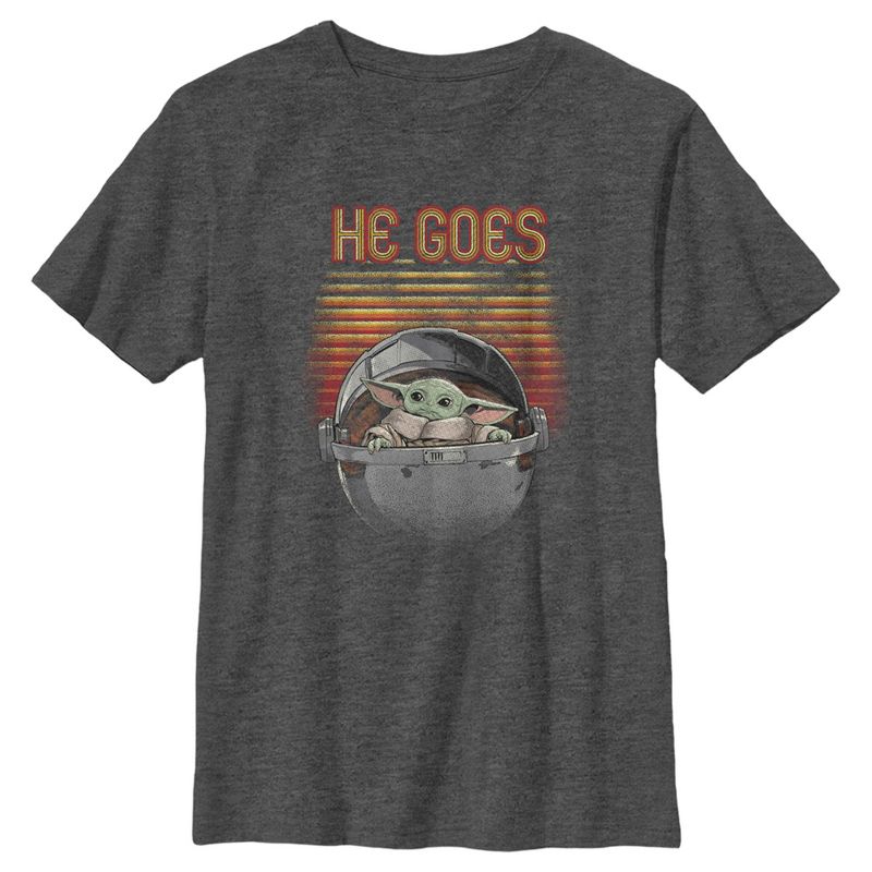 Boy's Star Wars The Mandalorian Father's Day Grogu Retro He Goes T-Shirt
