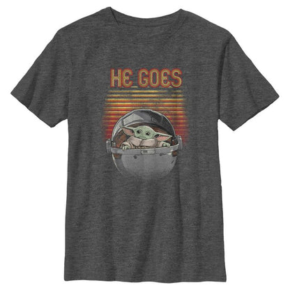 Boy's Star Wars The Mandalorian Father's Day Grogu Retro He Goes T-Shirt