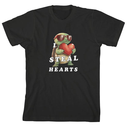 تي شيرت Turtle I Steal Hearts للشباب باللون الأسود برقبة دائرية وأكمام قصيرة