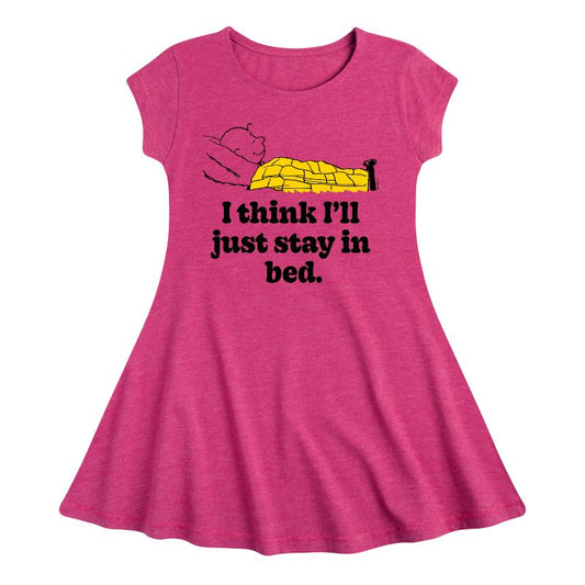 Girls' - Peanuts - I Think Ill Stay In Bed Fit & Flair Cap Sleeve Dress