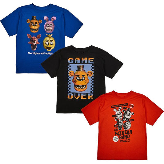 مجموعة من 3 تي شيرتات للأولاد بياقة دائرية وأكمام قصيرة من فنون شخصيات Five Nights At Freddy's