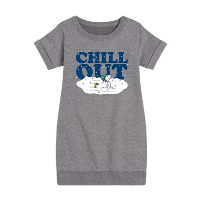 Girls' - Peanuts - Chill Out Graphic Short Sleeve Fleece Dress