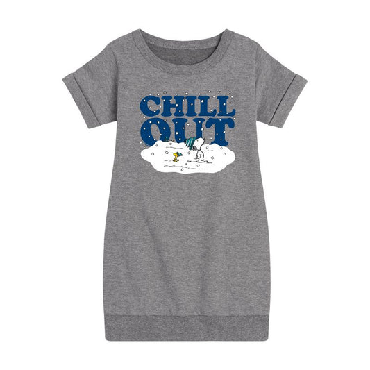 Girls' - Peanuts - Chill Out Graphic Short Sleeve Fleece Dress