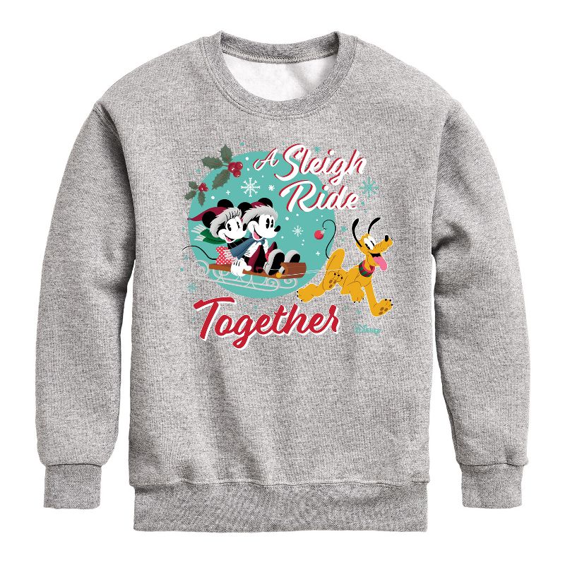 Boys' - Disney - Mickey, Minnie, & Pluto Sleigh Ride Together Christmas Graphic Long Sleeve Fleece Sweatshirt