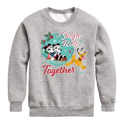 Boys' - Disney - Mickey, Minnie, & Pluto Sleigh Ride Together Christmas Graphic Long Sleeve Fleece Sweatshirt