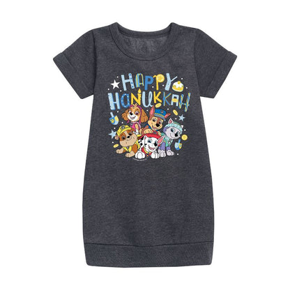 Girls' - Paw Patrol - Happy Hanukkah Graphic Short Sleeve Fleece Dress