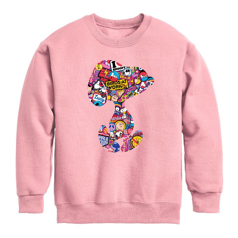 Boys' - Peanuts - Snoopy Silhouette Pattern Graphic Long Sleeve Fleece Sweatshirt