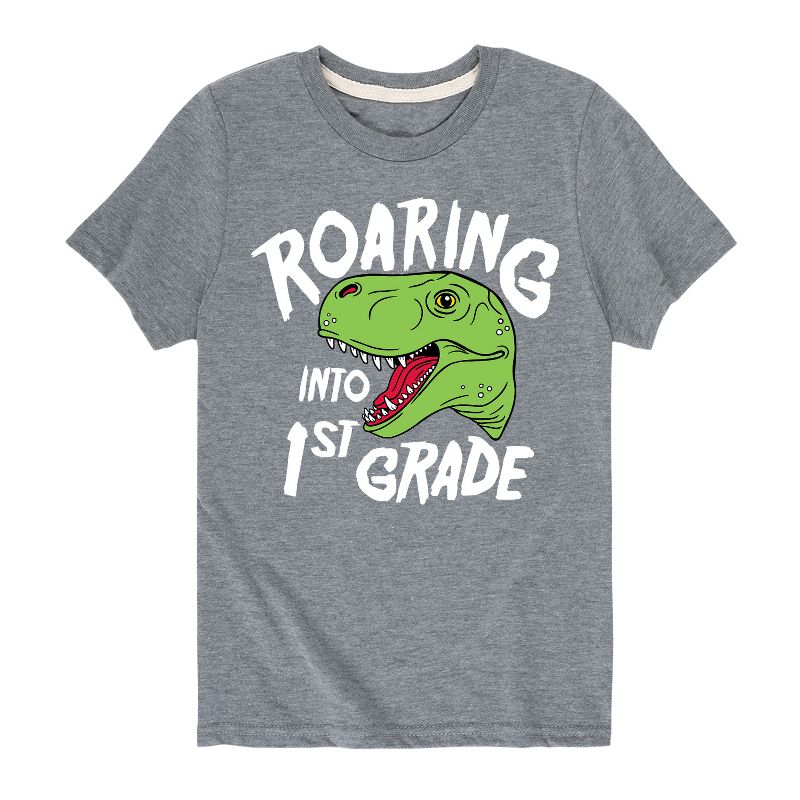 تي شيرت جرافيكي بأكمام قصيرة للأولاد - رسالة فورية - "الانطلاق نحو الصف الأول"