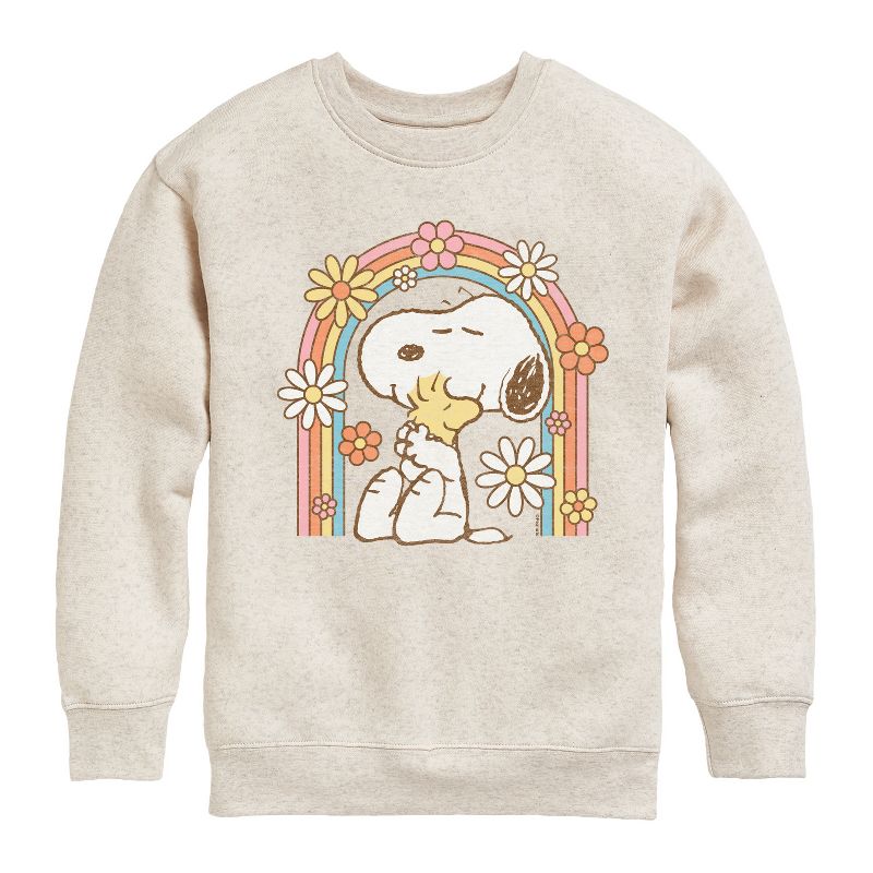 Boys' - Peanuts - Retro Flower Rainbow Graphic Long Sleeve Fleece Sweatshirt