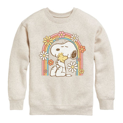 Boys' - Peanuts - Retro Flower Rainbow Graphic Long Sleeve Fleece Sweatshirt